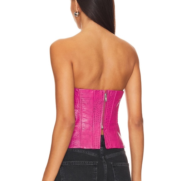 Vibrant Pink Strapless Croc-Embossed Top - Camila Coelho Kaira Leather Top - Picture 2 of 4